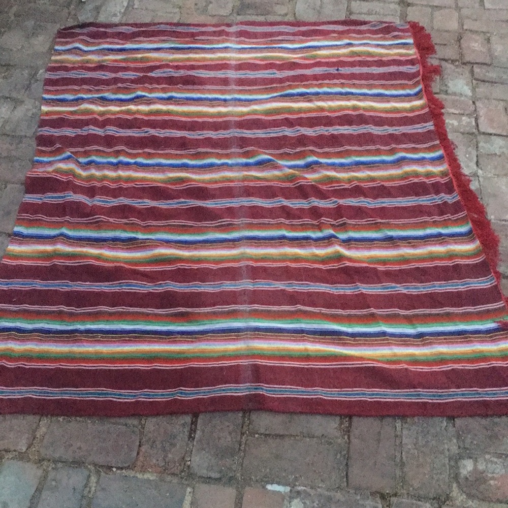 Vintage wool weaving with red fringe